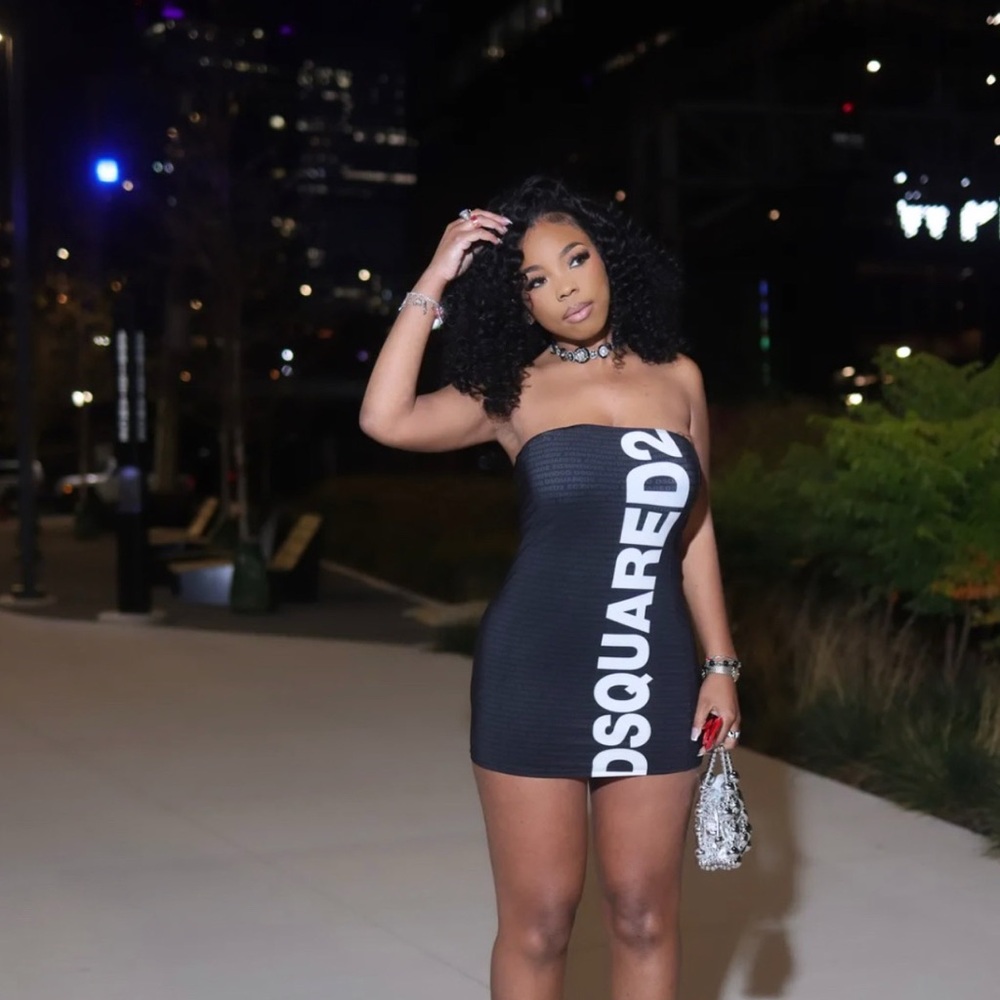 DSQUARED2 Black Strapless Logo Dress